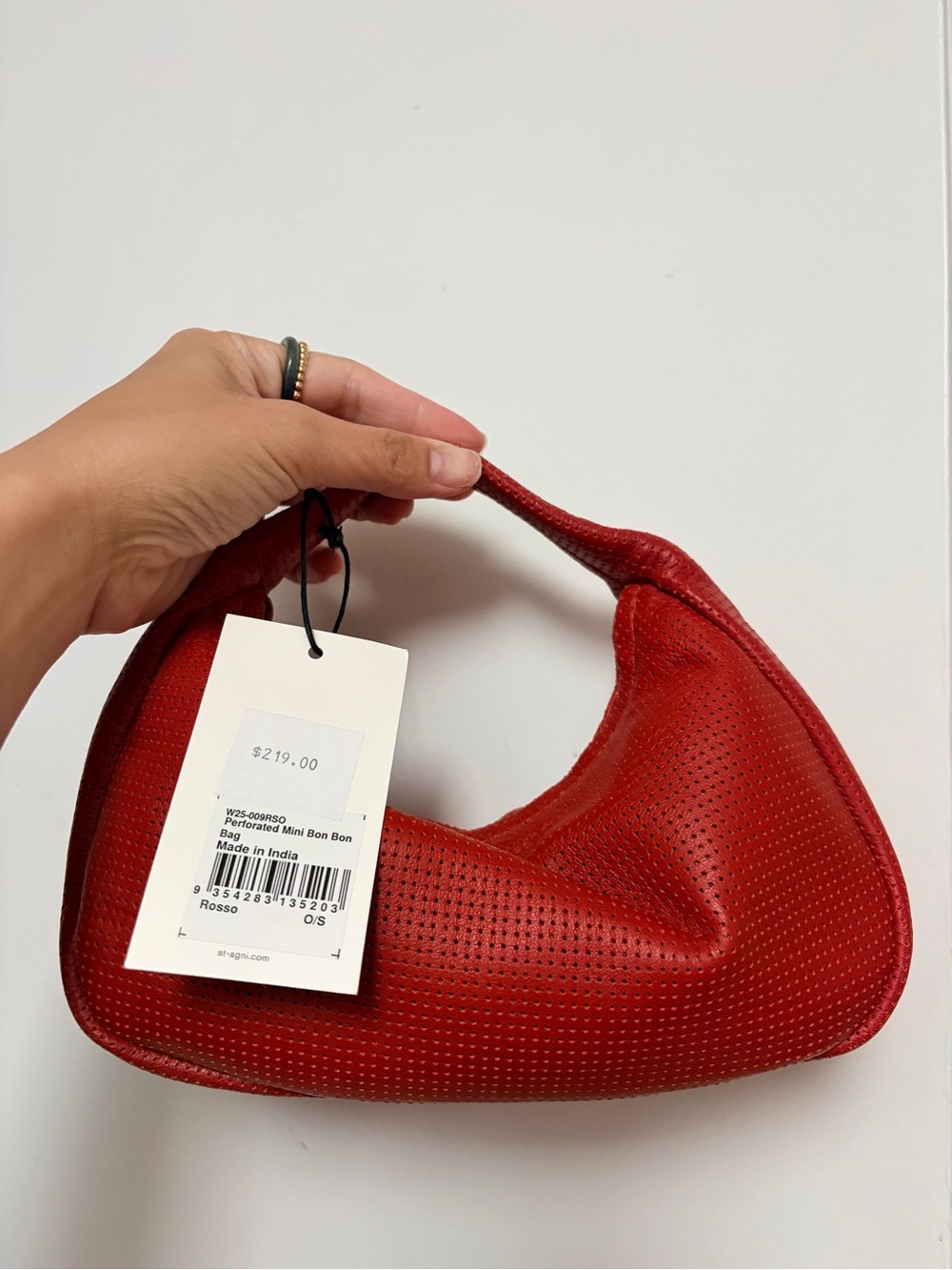 St. Agni Red Perforated Mini Bon Bon Shoulder Bag